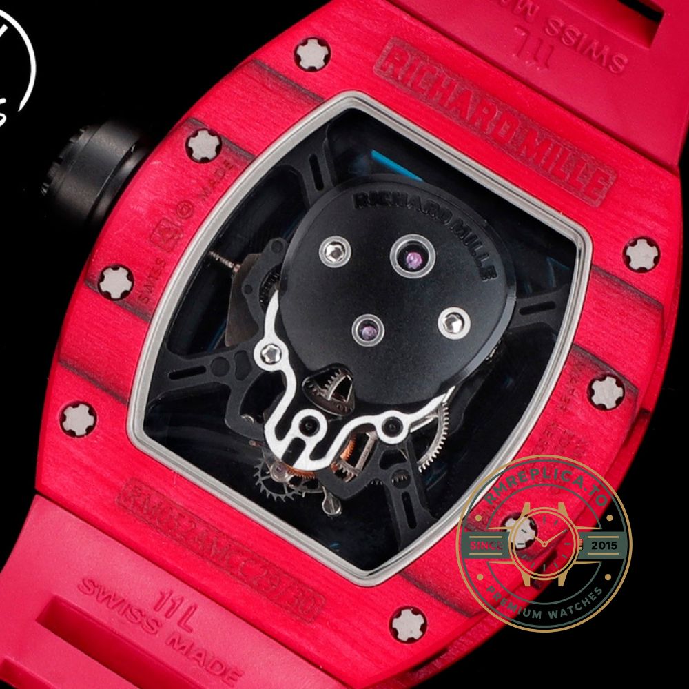 Richard Mille RM52-01 red case red rubber strap movement caseback detail view – fake richard mille