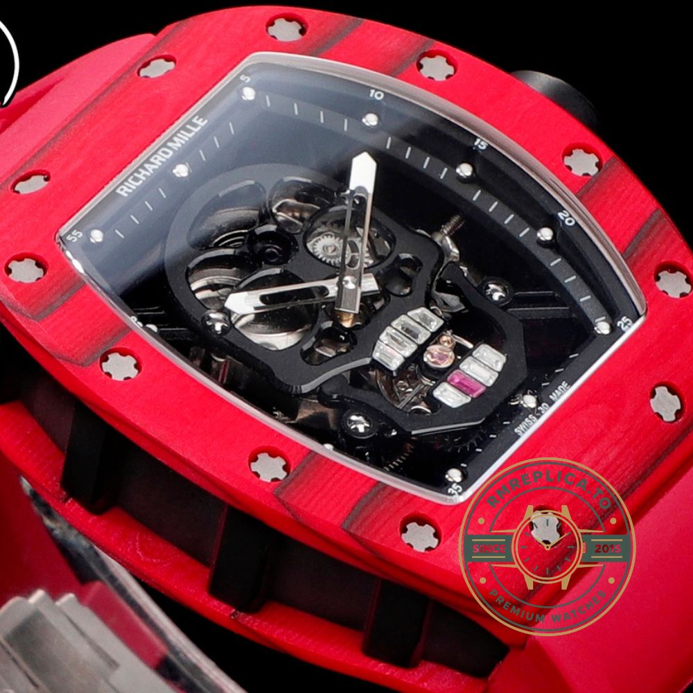 Richard Mille RM52-01 red case red rubber strap case side structure detail view – richard mille clone
