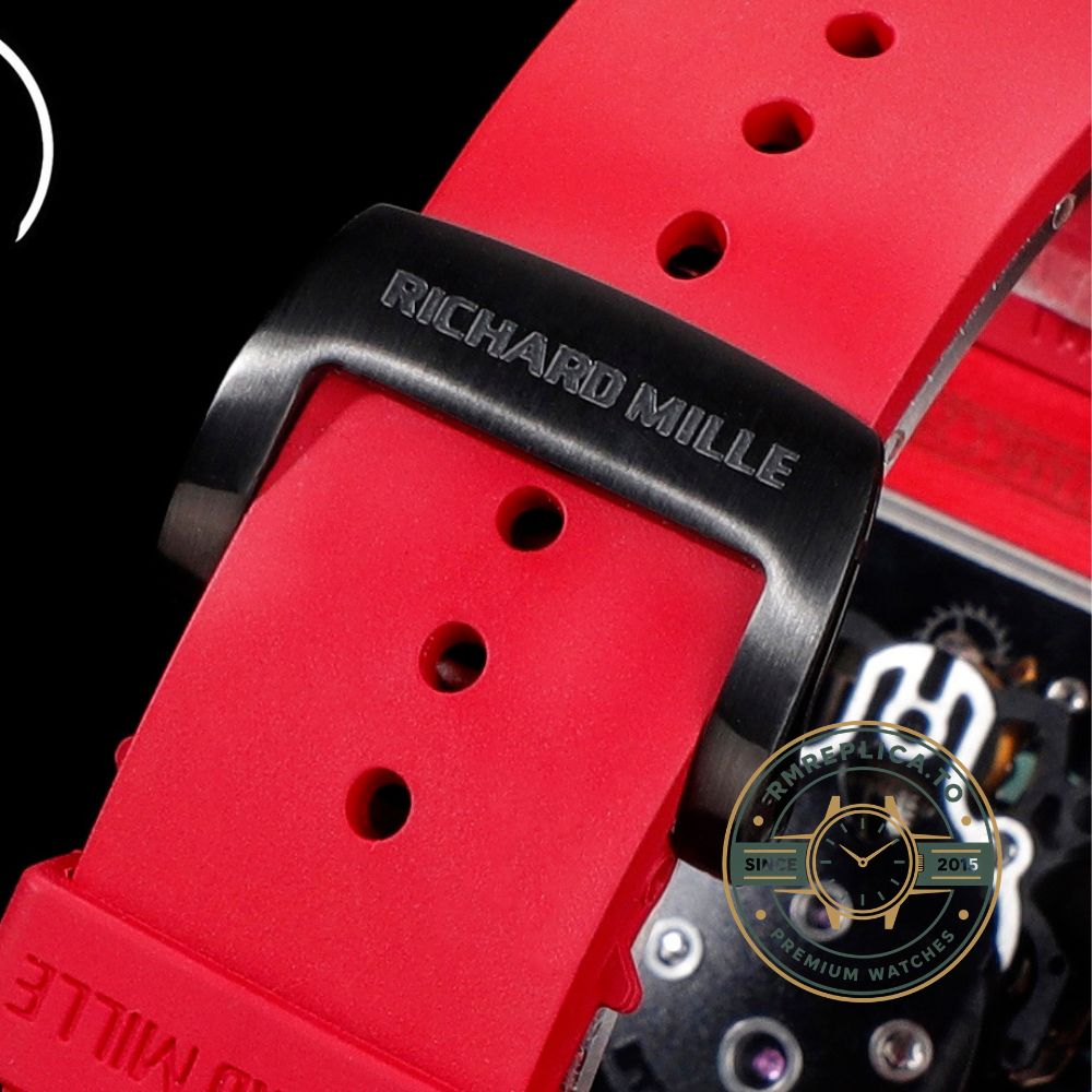 Richard Mille RM52-01 red case red rubber strap skull dial movement detail view – best richard mille replica