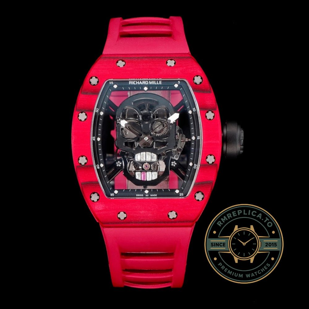 Richard Mille RM52-01 red case red rubber strap skull dial side view – imitation richard mille