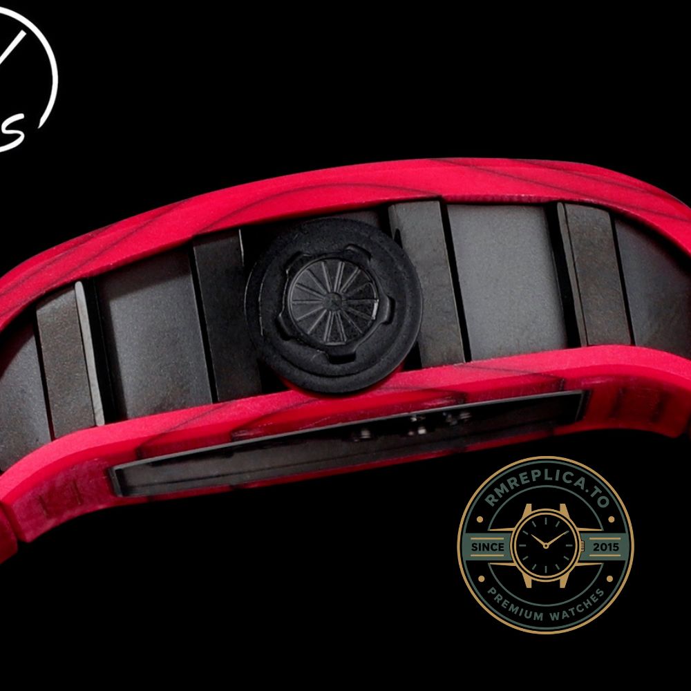 Richard Mille RM52-01 red case red rubber strap buckle detail view – richard mille swiss replicas