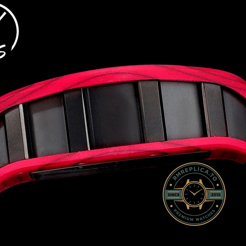 Richard Mille RM52-01 red case red rubber strap skull dial angled side view – richard mille replica for sale