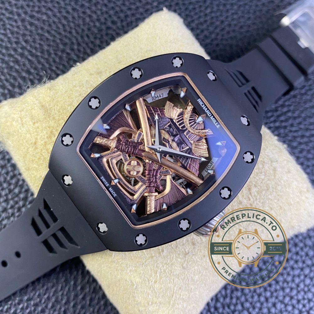 Richard Mille swiss replicas RM47 Samurai Collection black side view case crown detail – richard mille swiss replicas