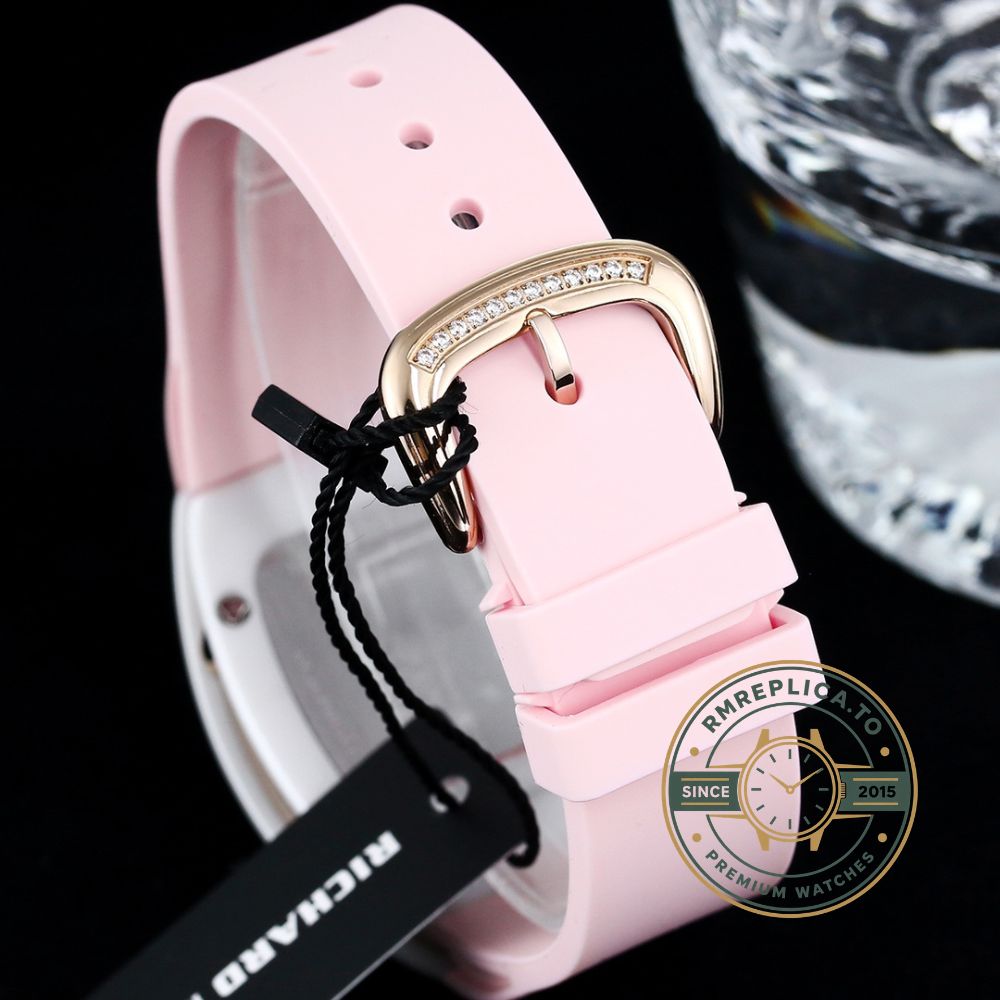 Replica Richard Mille watch RM 07-01 Bonbon side view with white ceramic case and diamond-set edges – replica richard mille watch