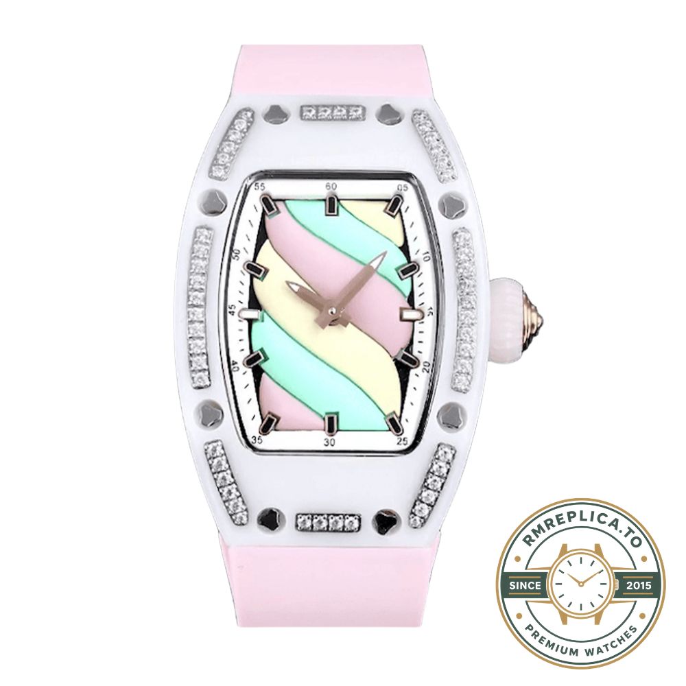 Best Richard Mille replica RM 07-01 Bonbon pink rubber strap detail – best richard mille replica