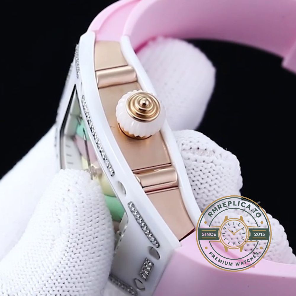 Imitation Richard Mille RM 07-01 Bonbon Pink Marshmallow on wrist with diamond ceramic case – imitation richard mille