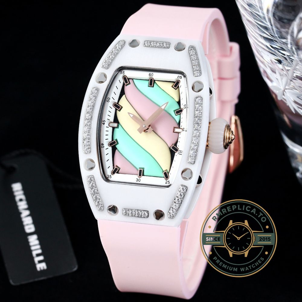 Richard Mille swiss replicas RM 07-01 Bonbon diamond-set white ceramic bezel detail – richard mille swiss replicas