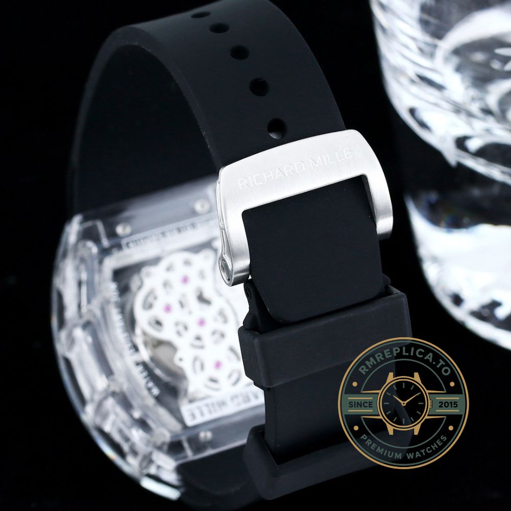 Best Swiss replica RM56-01 transparent case black strap front view with tourbillon skeleton movement – richard mille replica