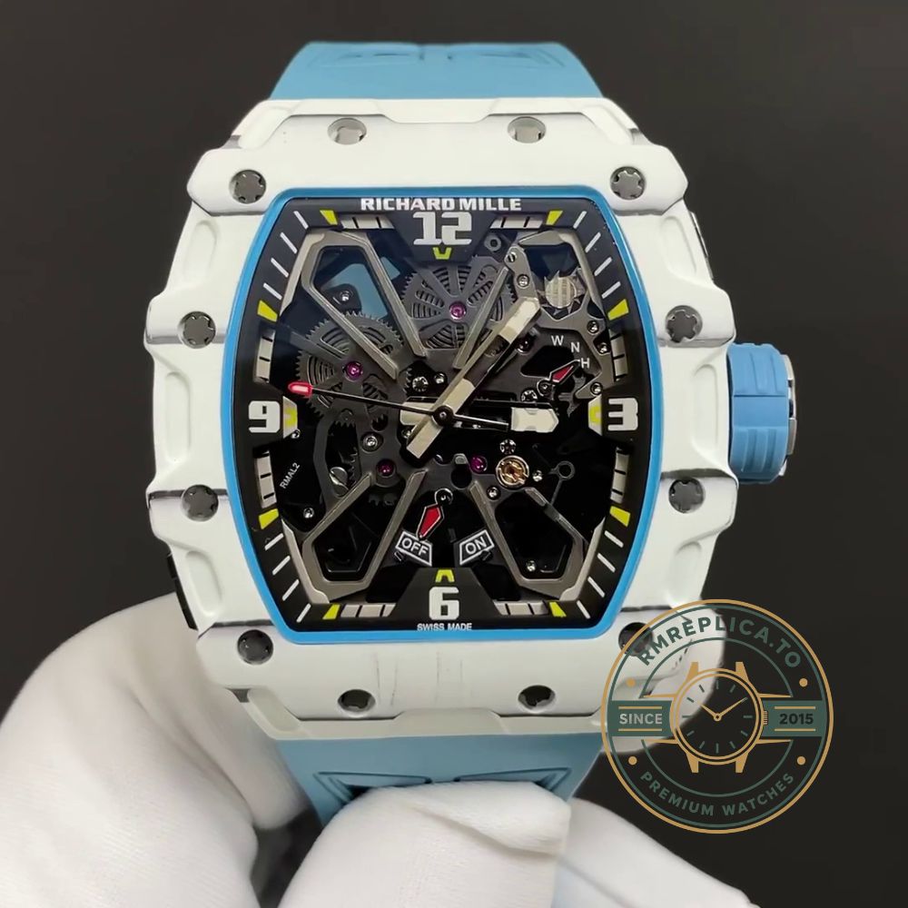 Best Richard Mille replica RM 35-03 Rafael Nadal light blue rubber strap detail – best richard mille replica