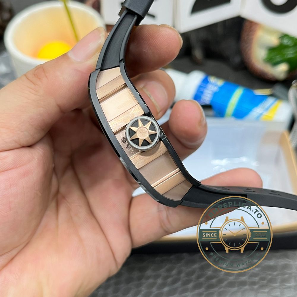 Richard Mille swiss replicas RM47 black rubber strap folding clasp detail view – richard mille swiss replicas