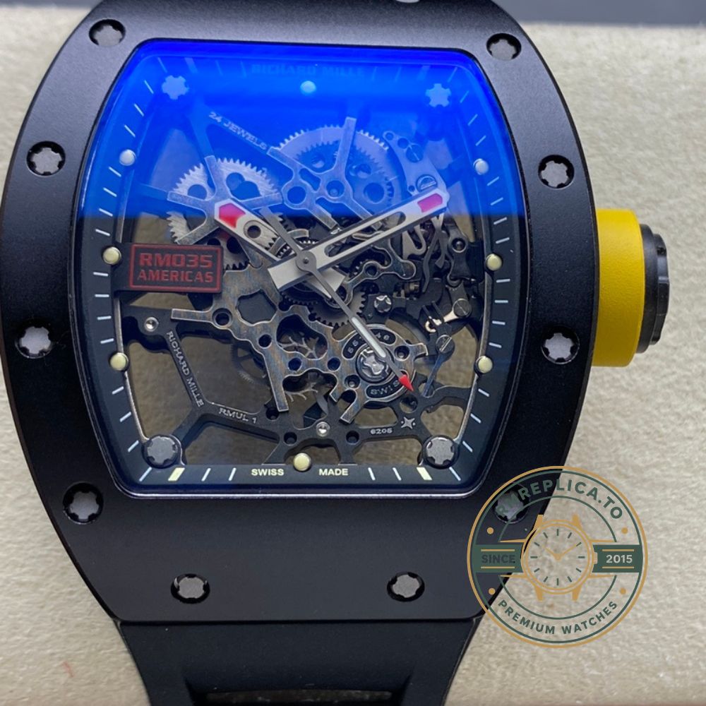 Replica Richard Mille RM 035 Rafael Nadal Americas limited edition black rubber strap front view – richard mille replica