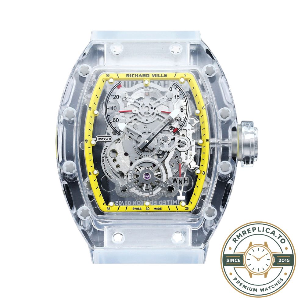 Richard Mille clone RM56-01 transparent glass case caseback movement detail – richard mille clone