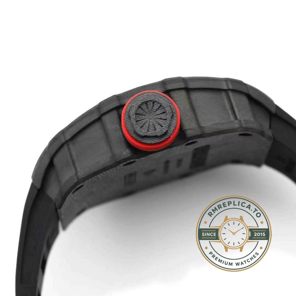 Richard Mille clone RM 35-01 Rafael Nadal side view with NTPT carbon fiber case and black rubber strap – richard mille clone