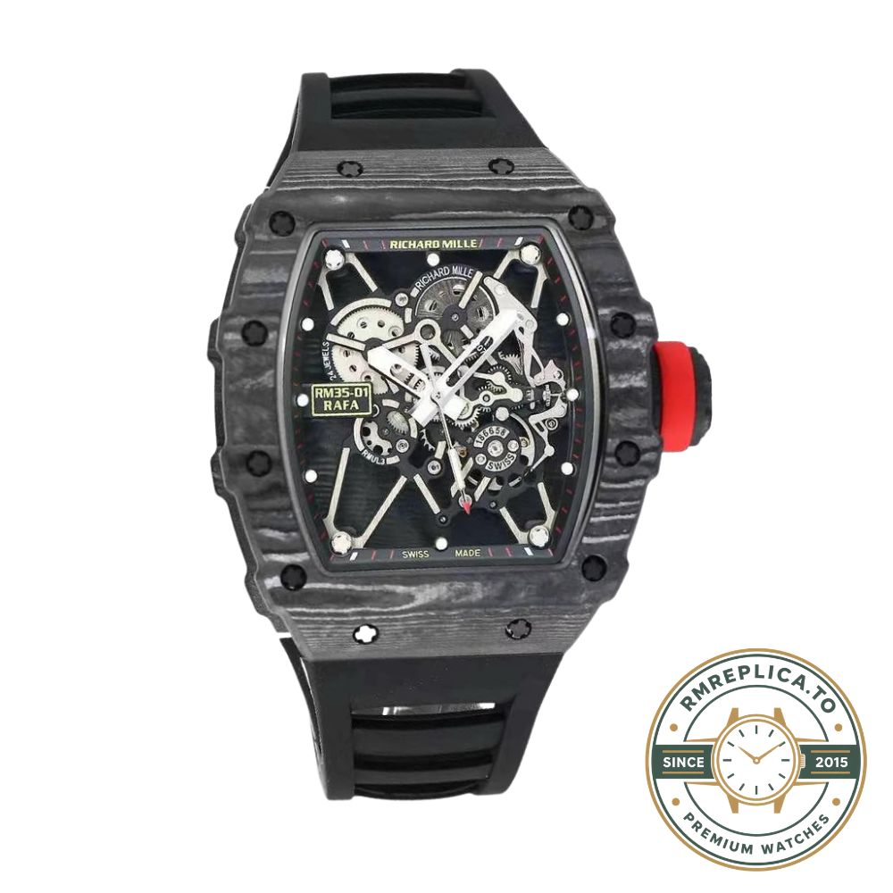 Best Richard Mille replica RM 35-01 Rafael Nadal caseback view with titanium alloy components – best richard mille replica