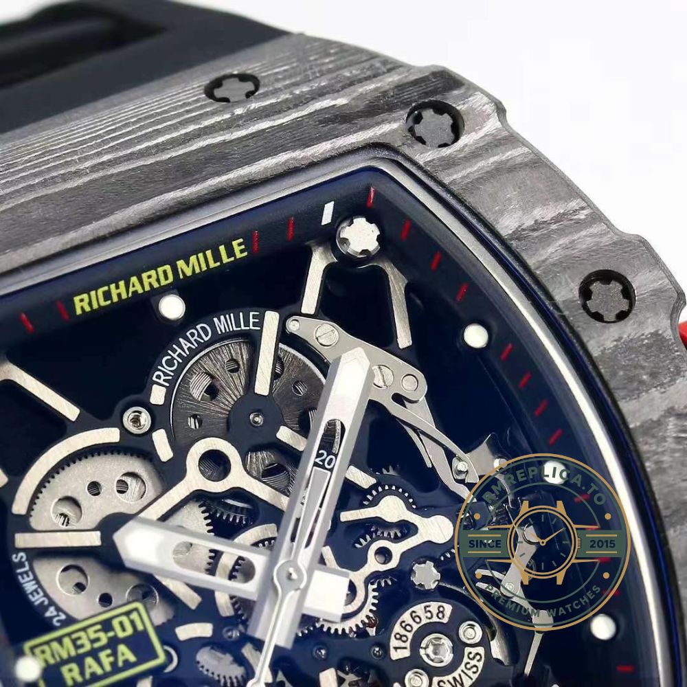 Richard Mille replicas RM 35-01 Rafael Nadal crown detail on NTPT carbon case – richard mille replicas
