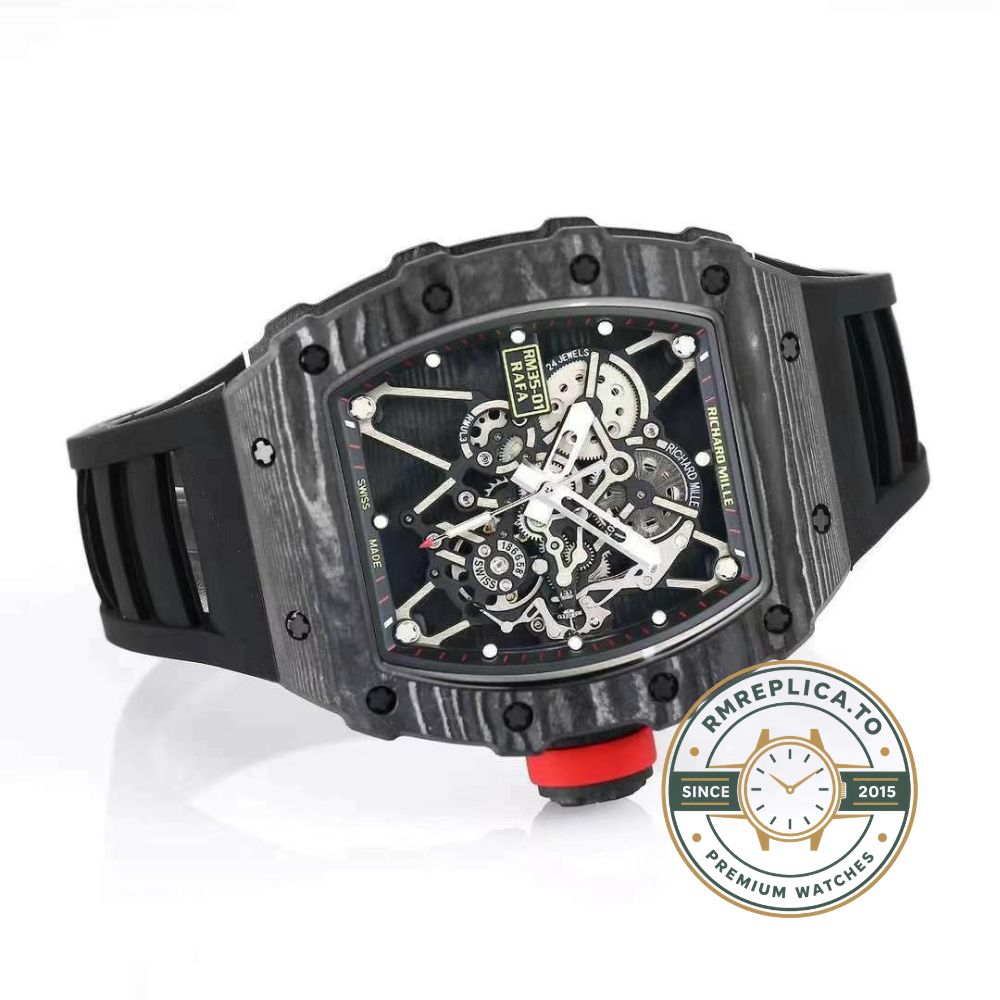 Imitation Richard Mille RM 35-01 Rafael Nadal black rubber strap detail – imitation richard mille