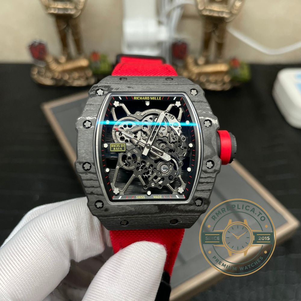 Best Richard Mille replica RM 35-01 Rafael Nadal caseback view with titanium alloy components and CNC machining – best richard mille replica