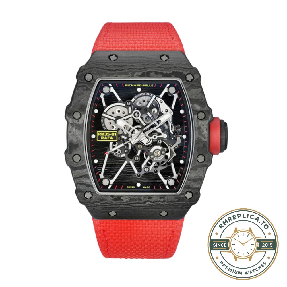 Richard Mille replicas RM 35-01 Rafael Nadal crown detail on NTPT carbon case – richard mille replicas