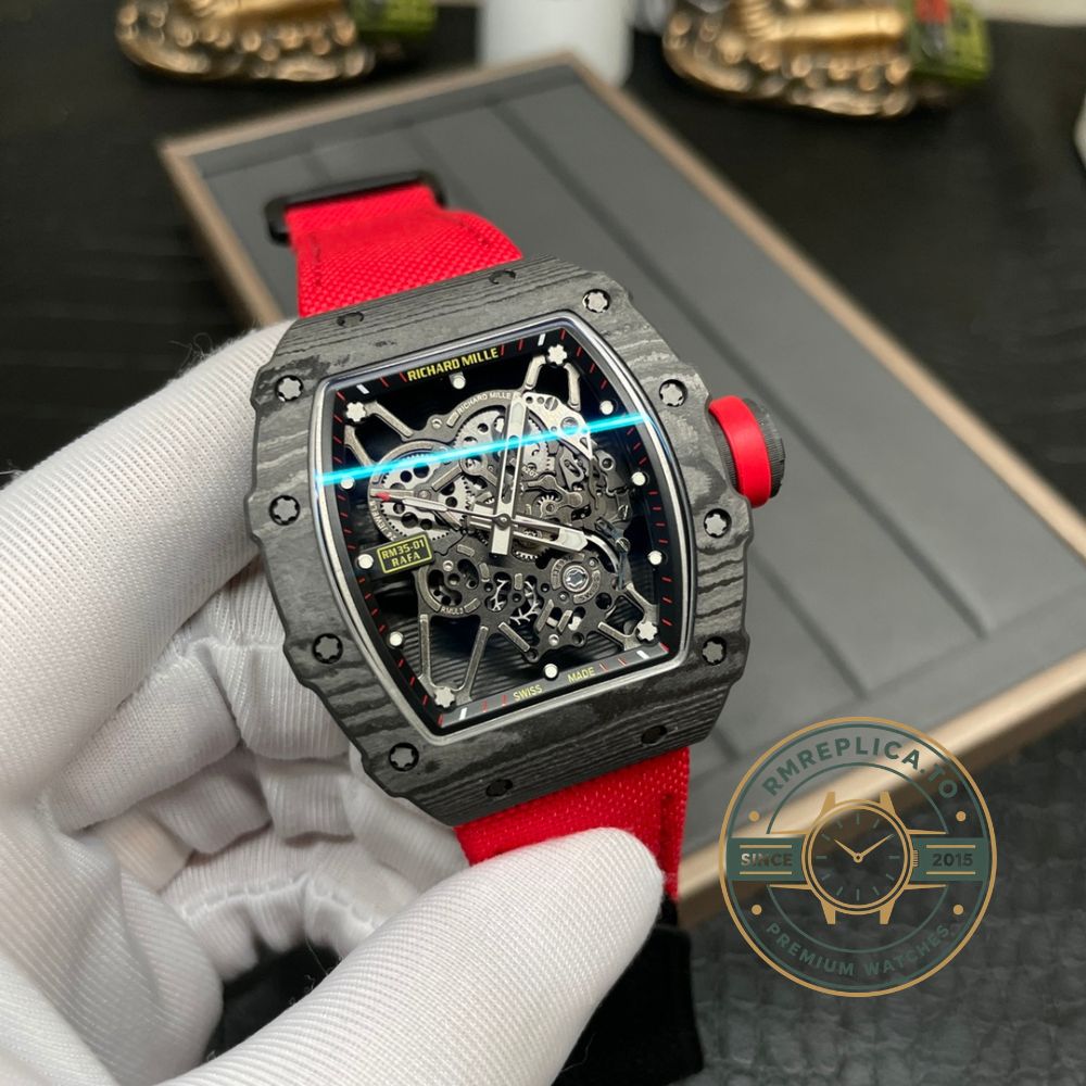 Imitation Richard Mille RM 35-01 Rafael Nadal red nylon Velcro strap detail – imitation richard mille
