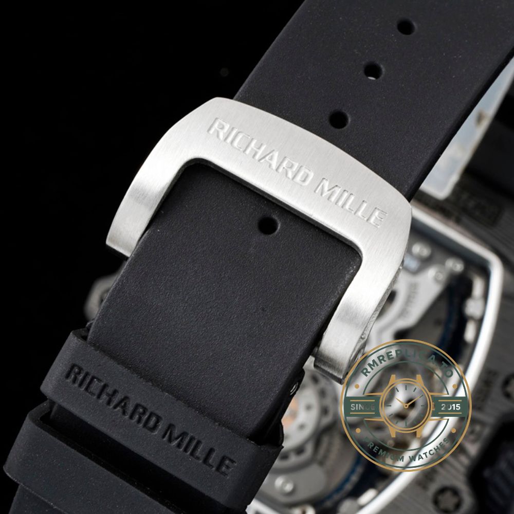 Replica Richard Mille watch RM 21-01 Tourbillon Aerodyne movement detail showing tourbillon and skeletonized mechanics – replica richard mille watch
