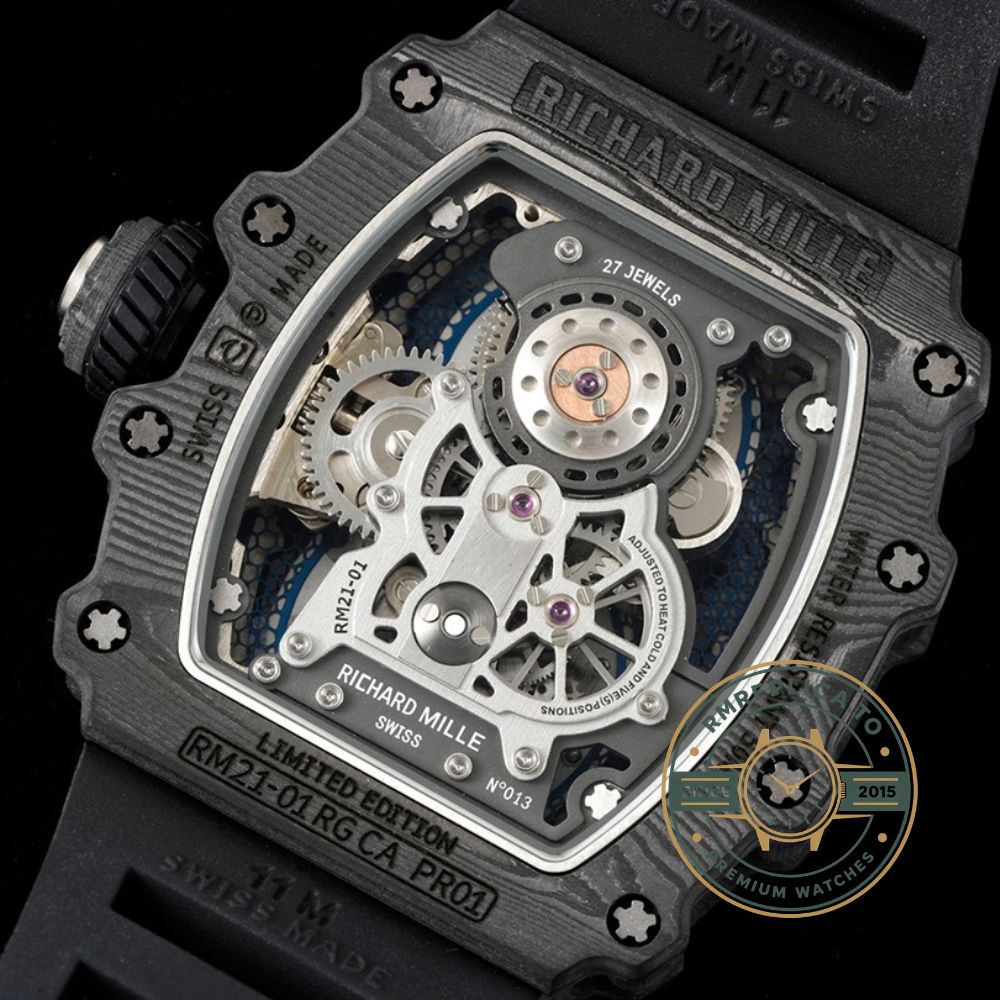 Imitation Richard Mille RM 21-01 Tourbillon Aerodyne black rubber strap detail – imitation richard mille