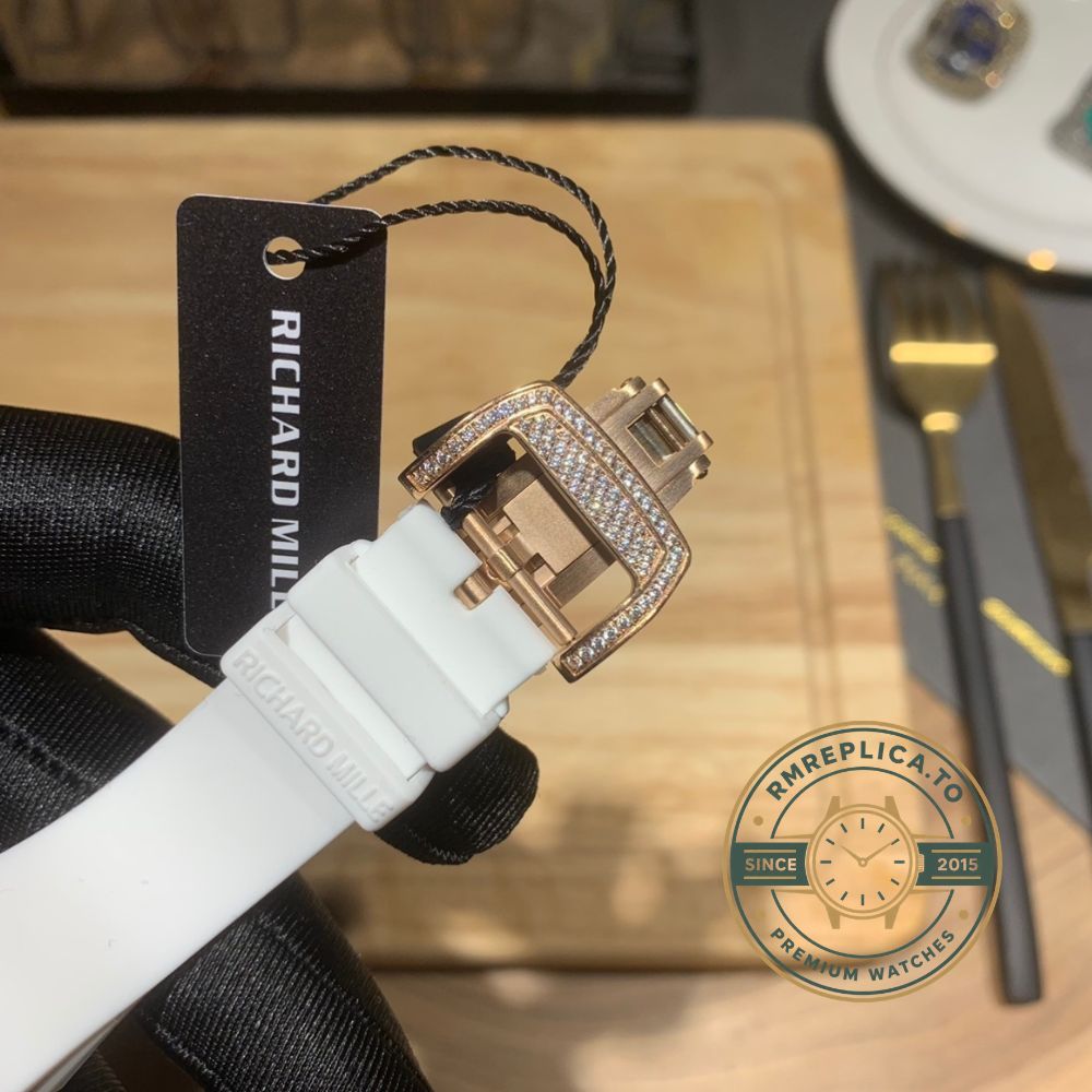 Richard Mille replicas RM 07-01 white rubber strap buckle detail – richard mille replicas