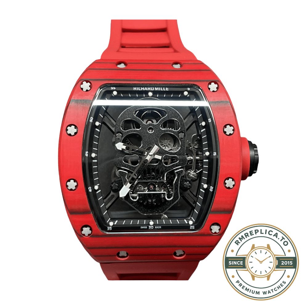 Richard Mille replicas RM 52-01 red rubber strap detail with red carbon case – richard mille replicas