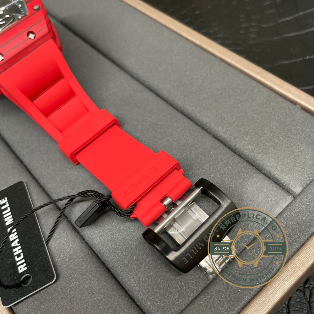 Imitation Richard Mille RM 52-01 red rubber strap buckle detail – imitation richard mille