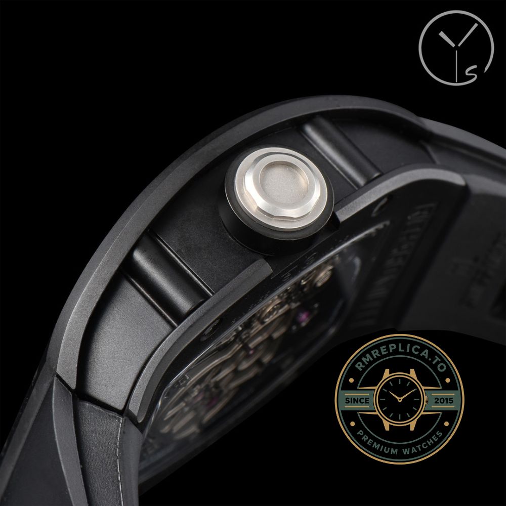 Best Richard Mille replica RM001 tourbillon black case close-up dial detail – best richard mille replica