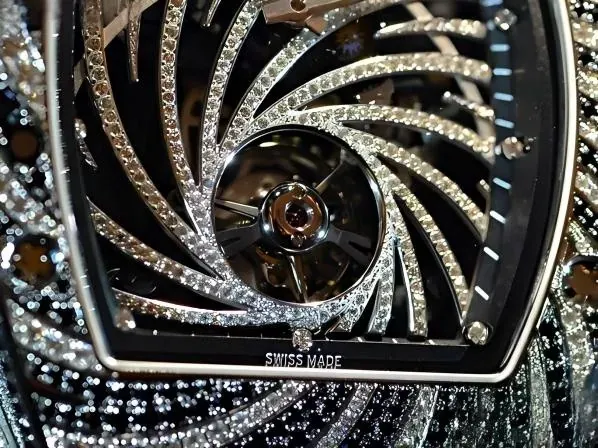 Detail of the power reserve indicator located at 10 o'clock on the Richard Mille replica skeleton dial.