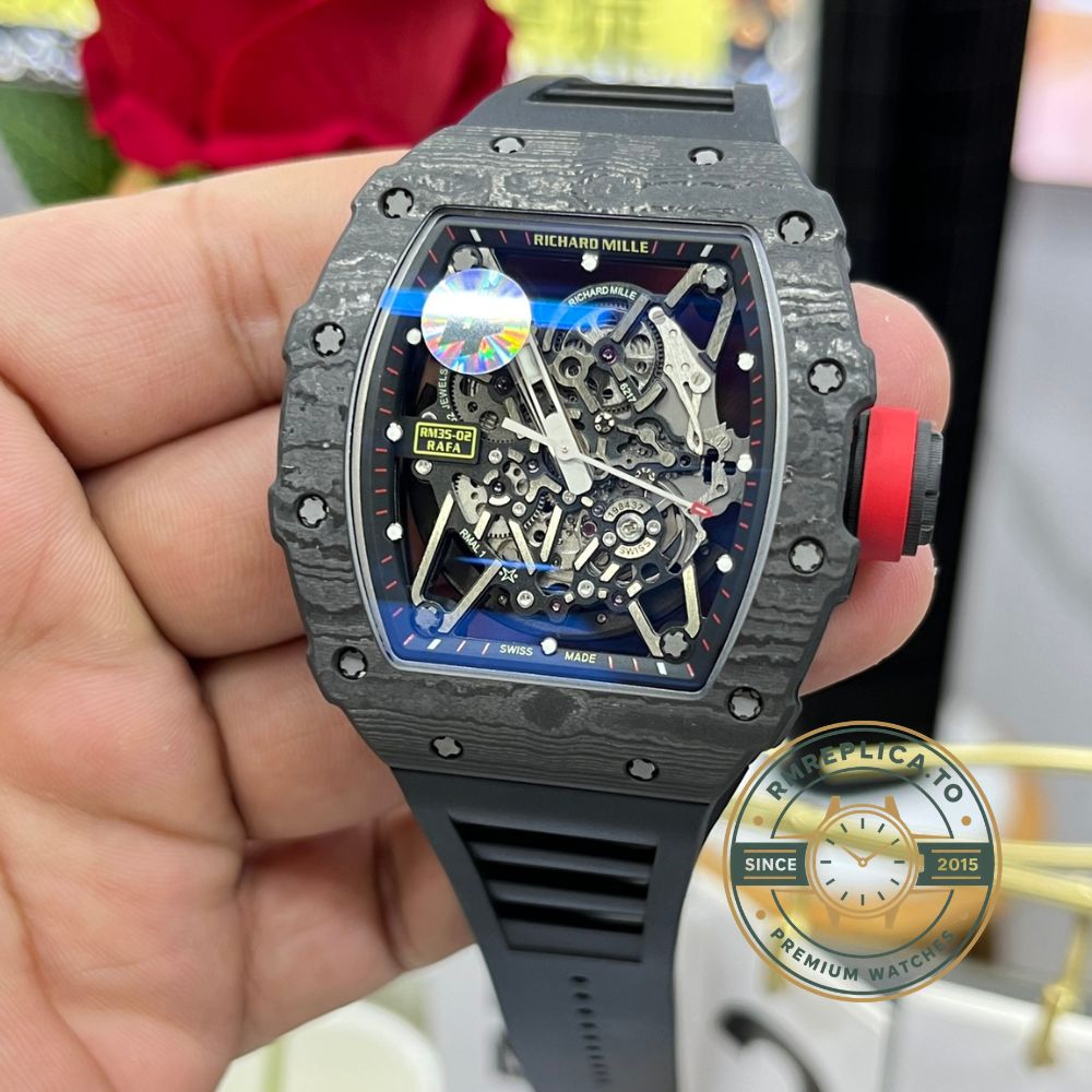 Best Richard Mille RM35-02 carbon fiber skeleton dial Swiss replica watch front view – richard mille replica