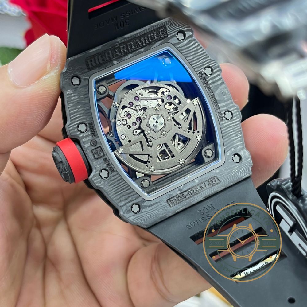 Richard Mille replicas RM35-02 carbon fiber black rubber strap buckle detail – richard mille replicas