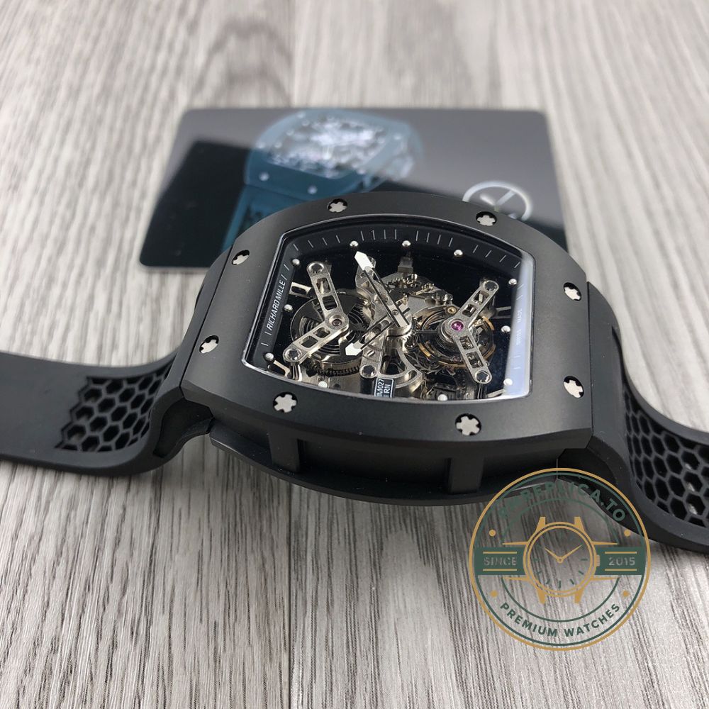 Richard Mille RM 027 Rafael Nadal Tourbillon angled view with carbon titanium case and skeleton dial – richard mille super clone