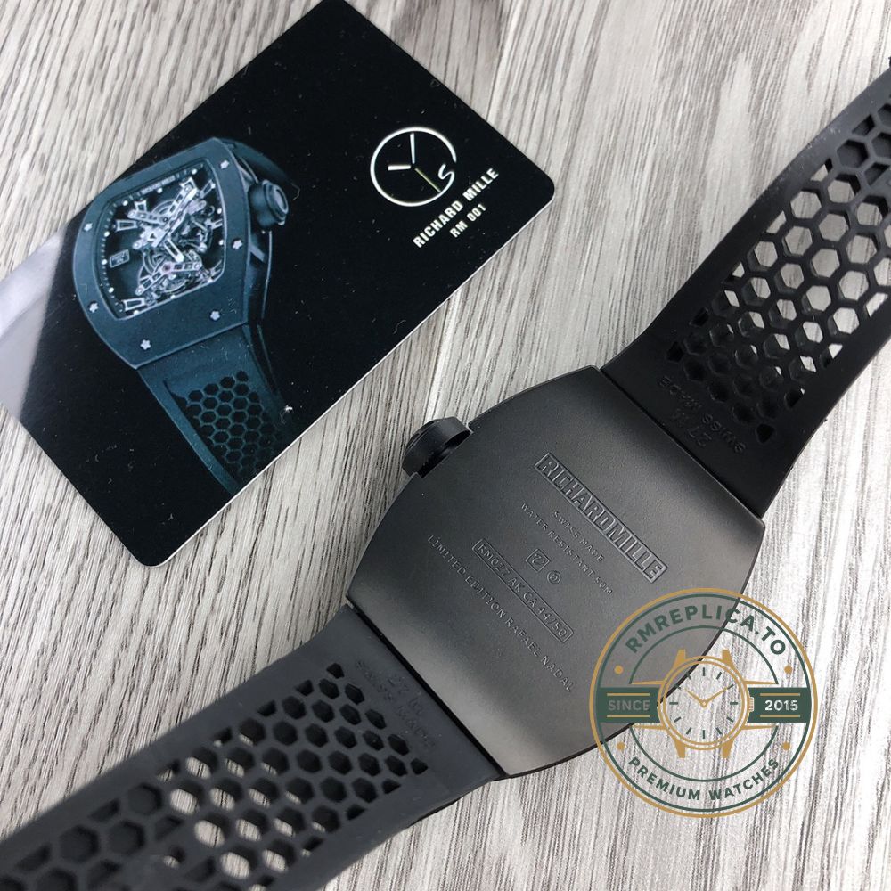 Fake Richard Mille RM 027 Rafael Nadal Tourbillon dial detail with fully skeletonized tourbillon visible – fake richard mille