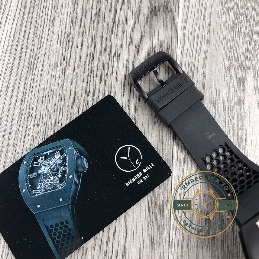 Richard Mille swiss replicas RM 027 Rafael Nadal Tourbillon black rubber strap buckle detail – richard mille swiss replicas