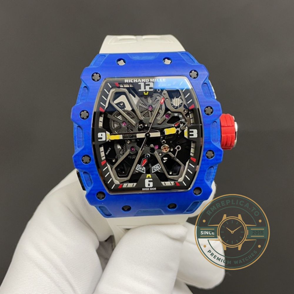 Replica Richard Mille RM 35-03 Rafael Nadal Limited Edition Swiss Super Clone blue case white rubber strap front view – richard mille replica