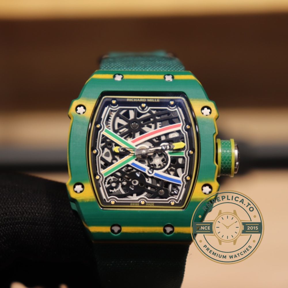 Imitation Richard Mille RM 67-02 green fabric strap buckle detail – imitation richard mille