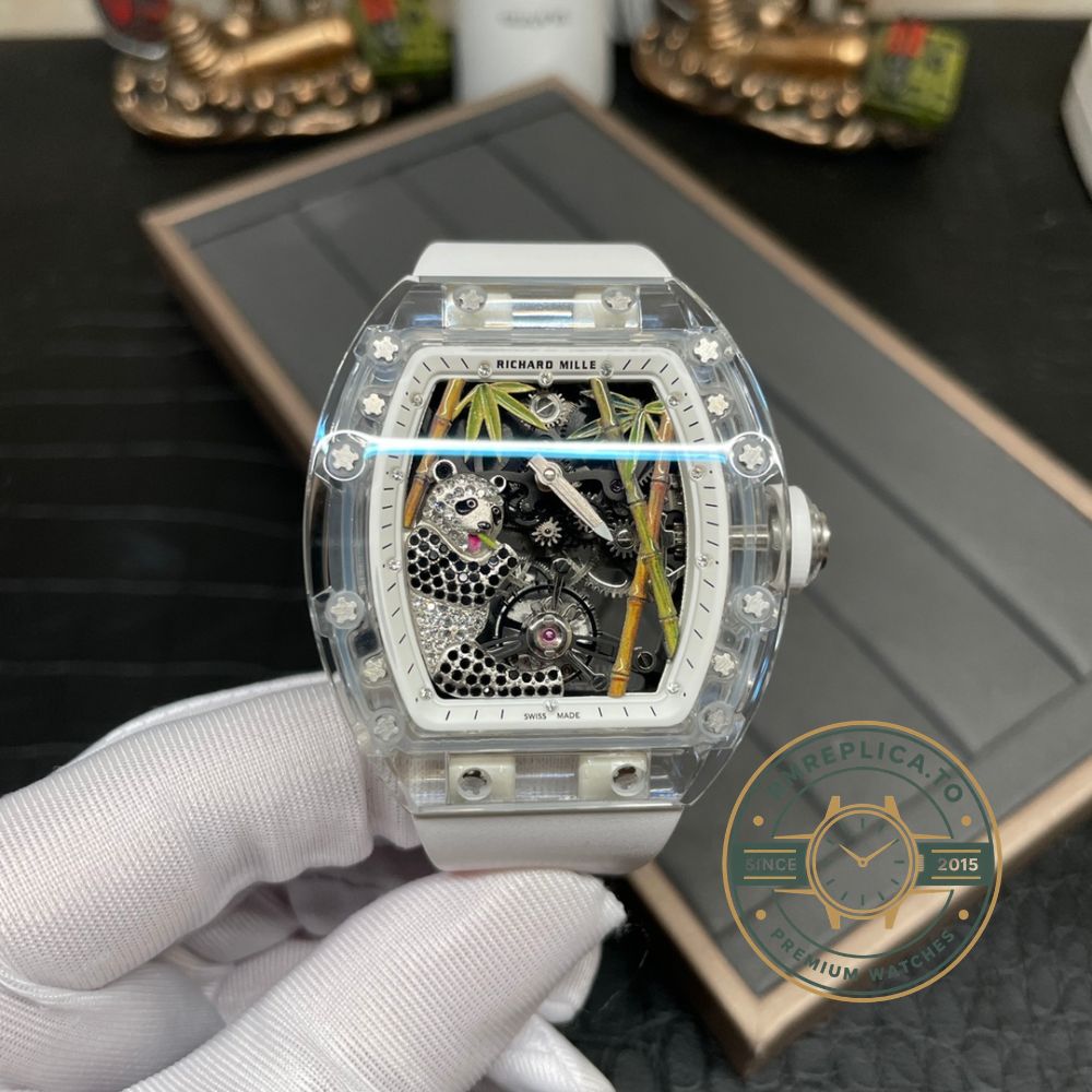 Best Richard Mille replica RM 26-01 side view with sapphire crystal case and white rubber strap – best richard mille replica