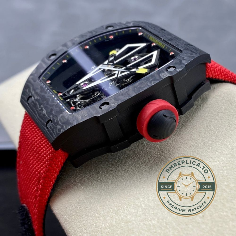 Richard Mille swiss replicas RM 27-03 Rafael Nadal red nylon strap buckle detail – richard mille swiss replicas