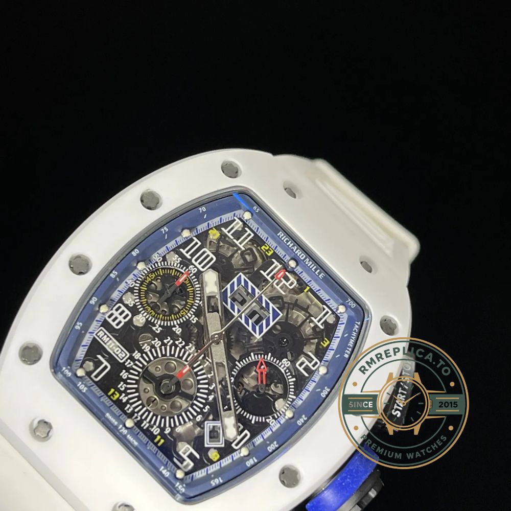 Richard Mille clone RM 11-02 White Ceramic 7750 Movement Chronograph Super Clone dial detail 3 – richard mille clone