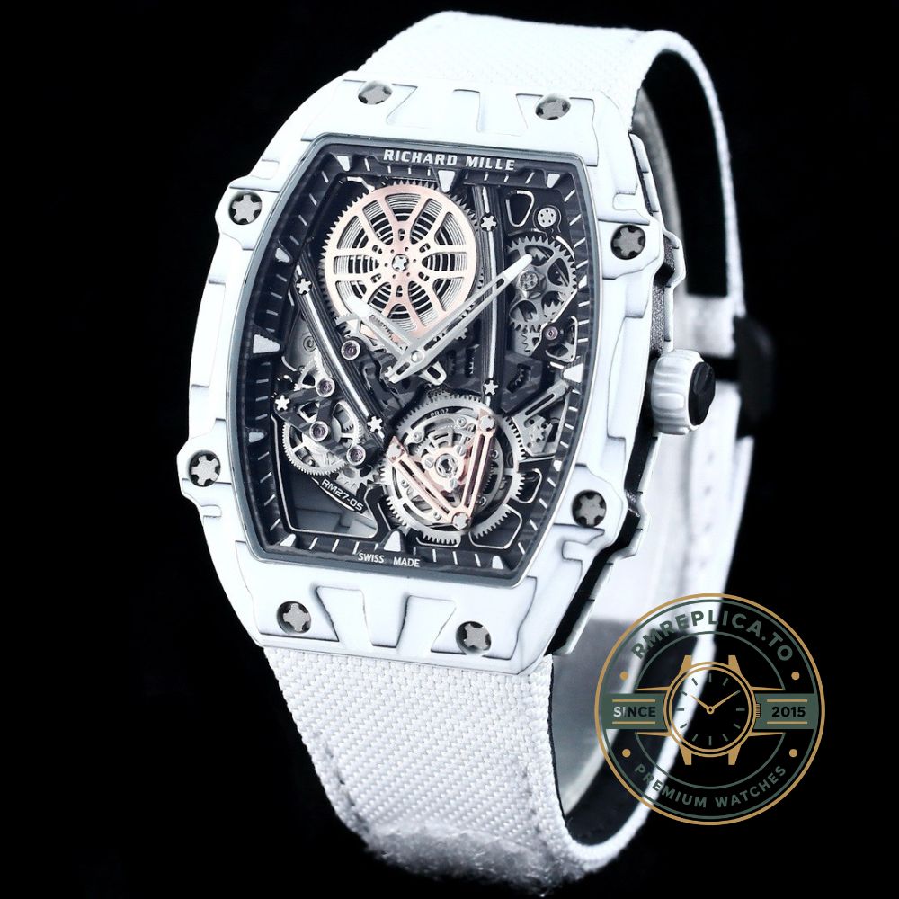 Richard Mille RM27-05 Rafael Nadal Flying Tourbillon white case white nylon strap front view – richard mille replica