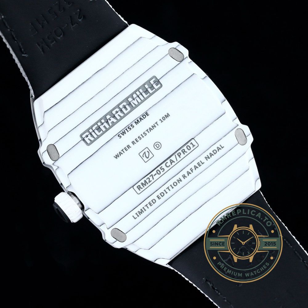Richard Mille RM27-05 Rafael Nadal Flying Tourbillon white case skeleton dial detail – richard mille super clone