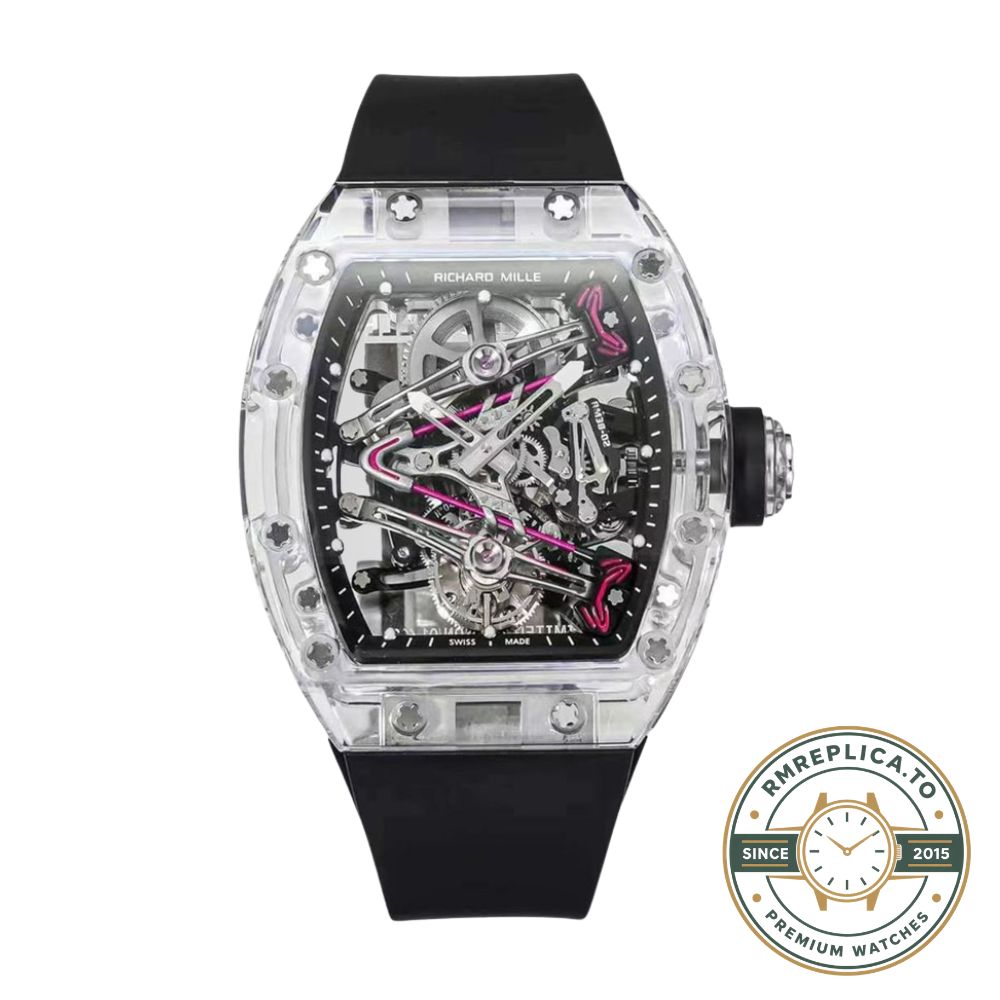 Richard Mille RM38-02 Tourbillon transparent crystal case side perspective detail – best richard mille replica