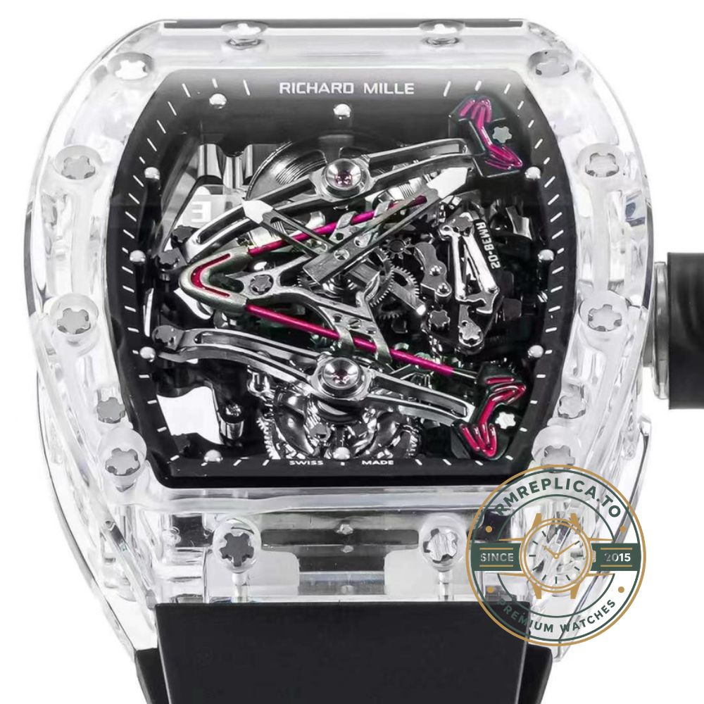 Richard Mille RM38-02 Tourbillon transparent crystal case caseback movement detail – richard mille swiss replicas