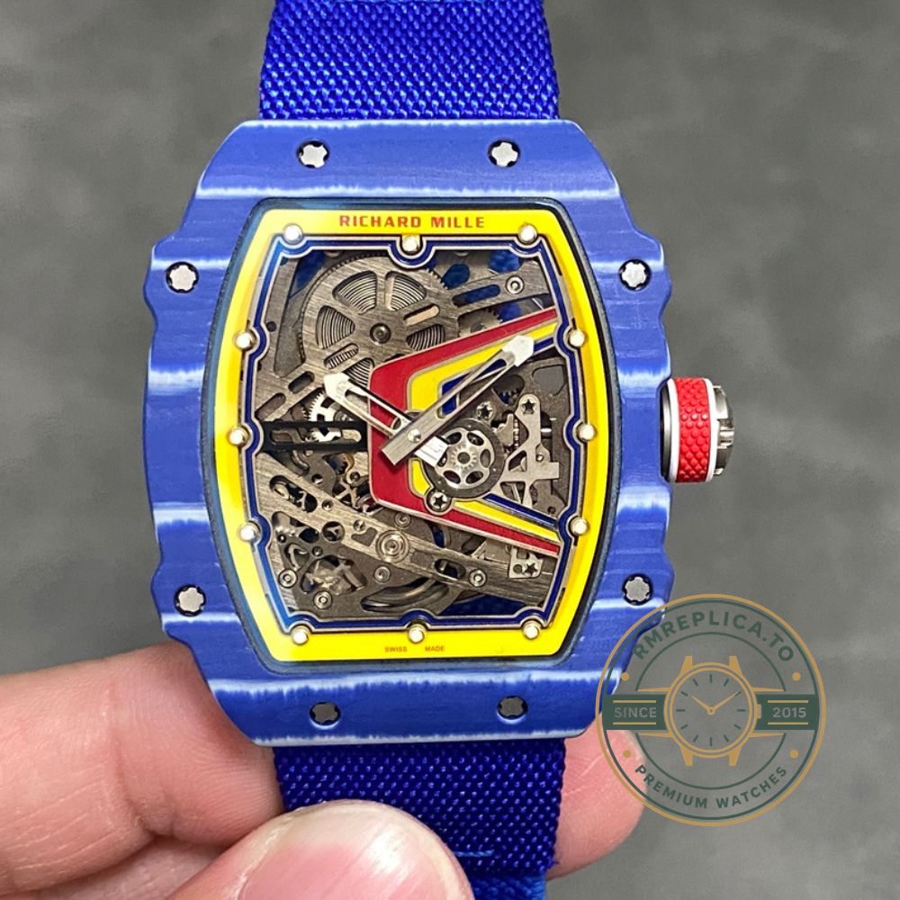 Richard Mille RM67-02 Fernando Alonso blue carbon skeleton dial blue nylon strap front view – richard mille replica
