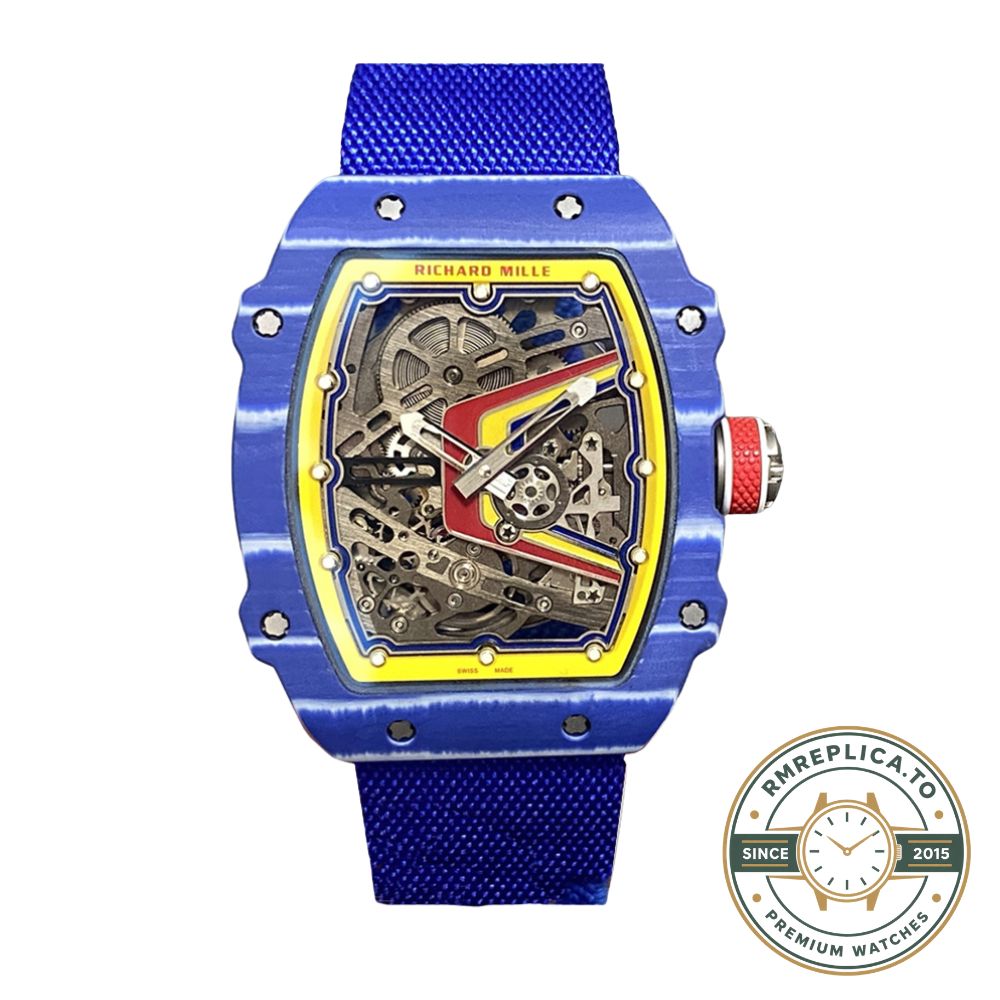 Best Richard Mille replica RM67-02 Fernando Alonso blue carbon case side view – best richard mille replica