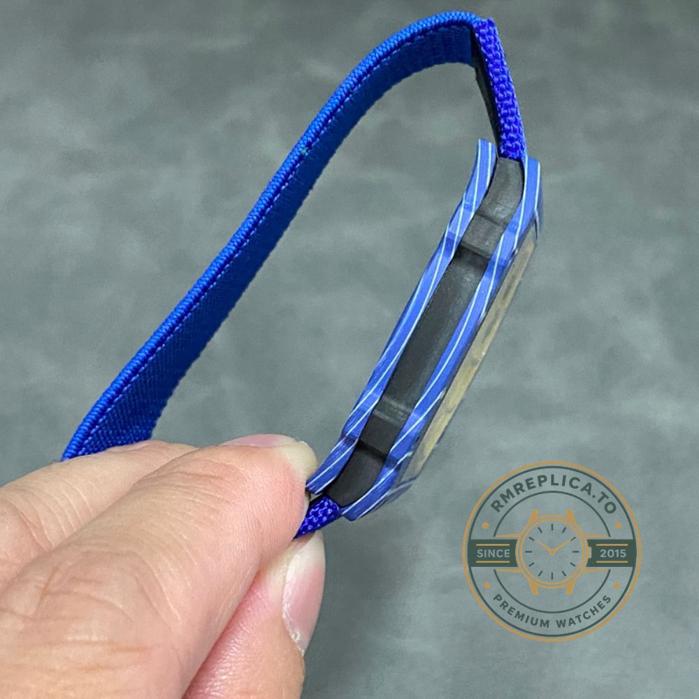 Imitation Richard Mille RM67-02 Fernando Alonso blue nylon strap detail view – imitation richard mille