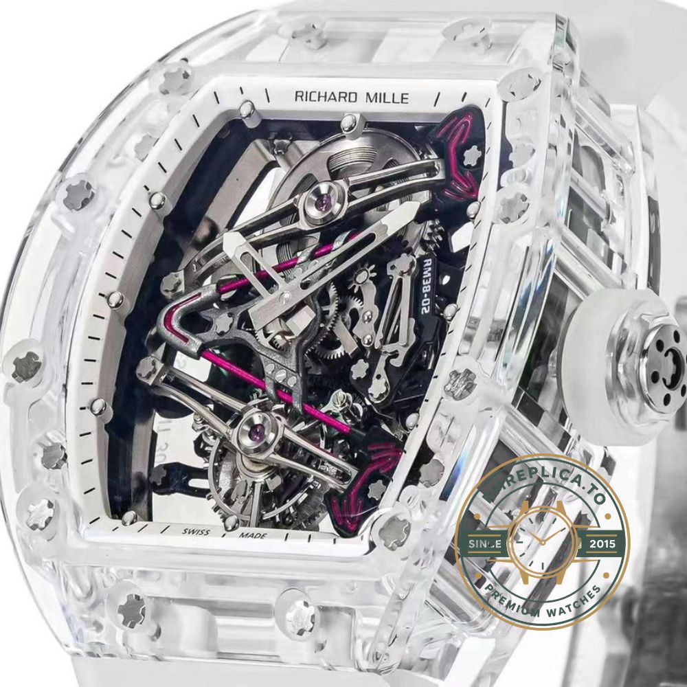 Richard Mille RM 38-02 Tourbillon Bubba Watson pink skeleton crystal transparent super clone replica watch main image – richard mille replica