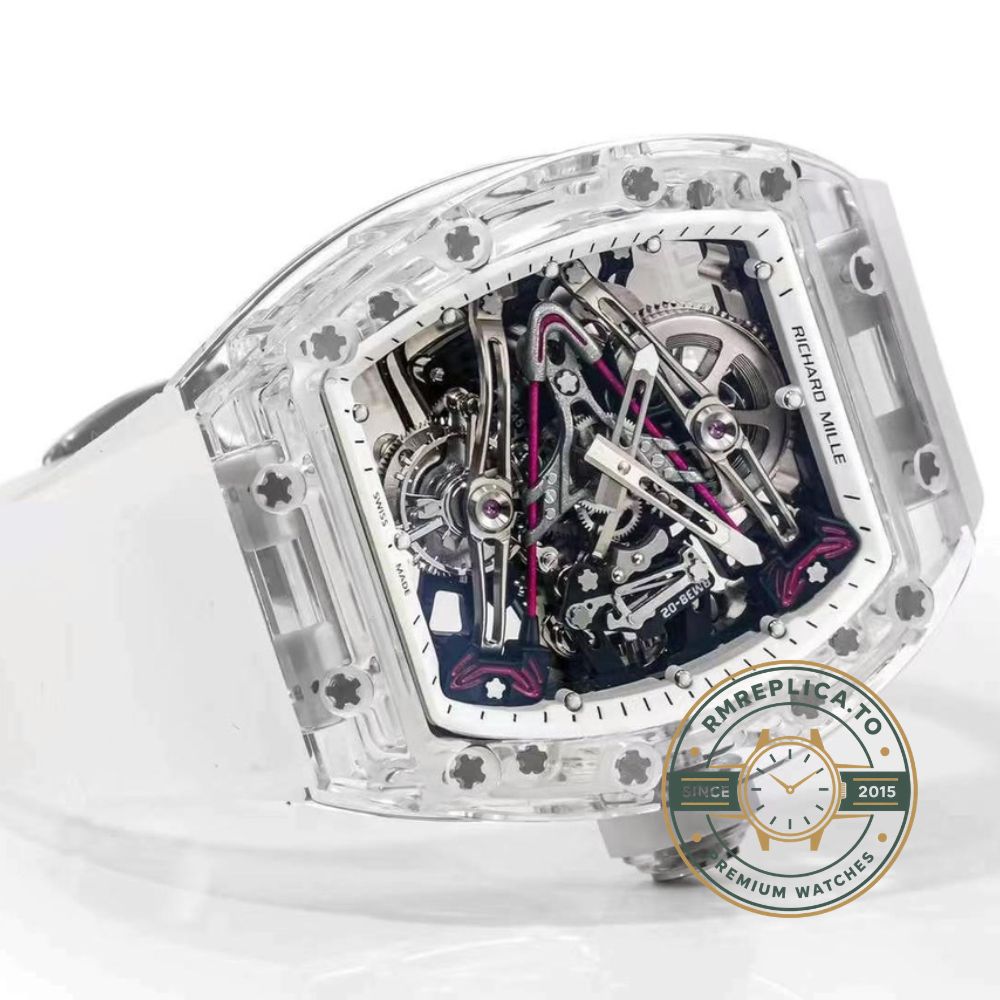 Replica Richard Mille watch RM 38-02 Bubba Watson skeleton dial detail with pink golf club head motifs – replica richard mille watch