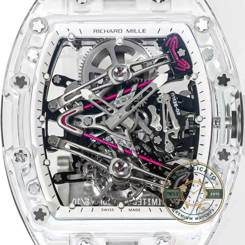 Richard Mille clone RM 38-02 Bubba Watson tourbillon movement detail with V-shaped bridges – richard mille clone